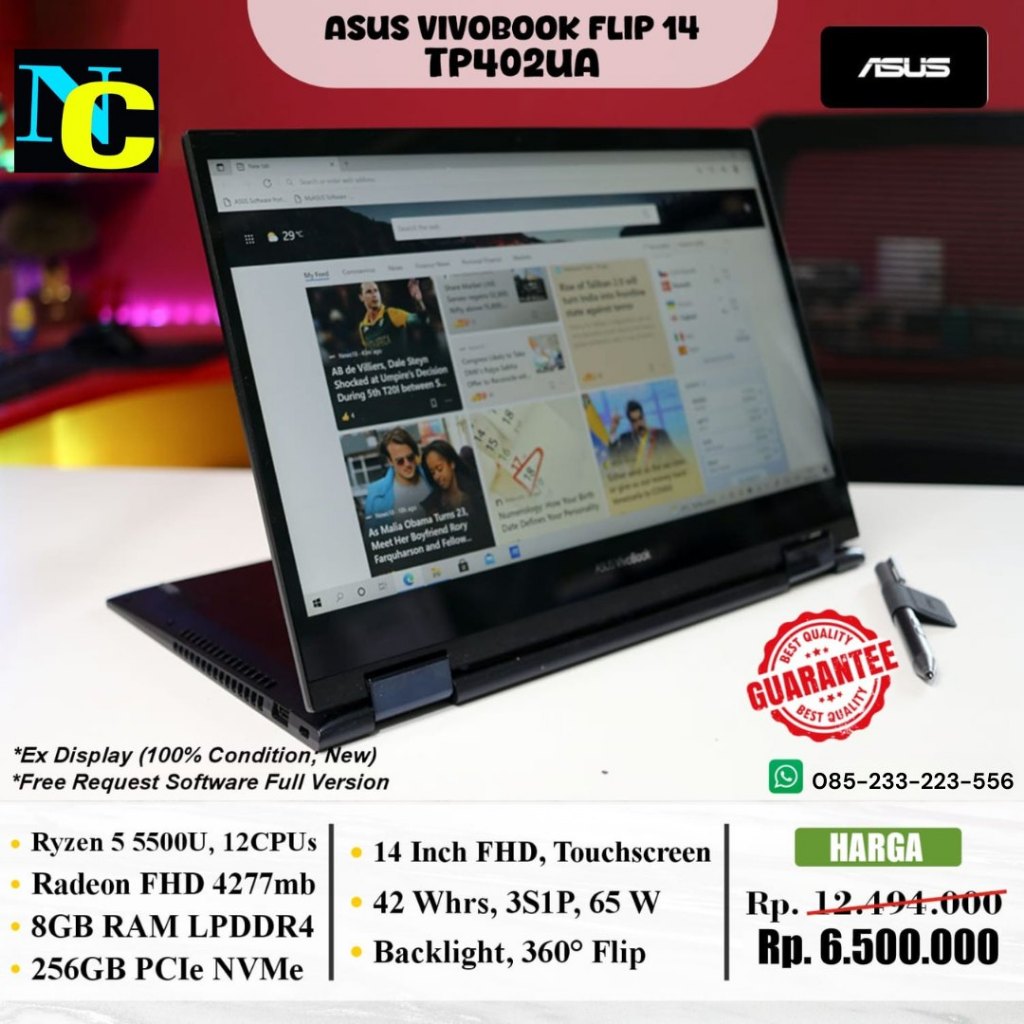 Asus VivoBook Flip 14 Amd Ryzen 5 5500 8GB Nvme 256GB Layar 14 inch touchScreen - Laptop Asus Bisa M