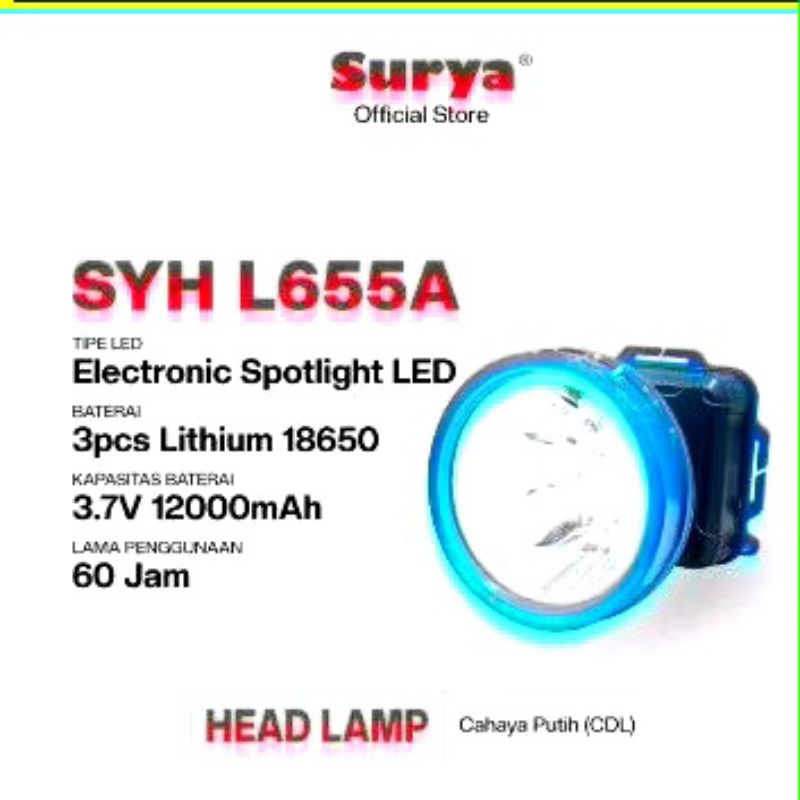 Senter Kepala LED/ Headlamp Rechargeable SURYA SYH L655A