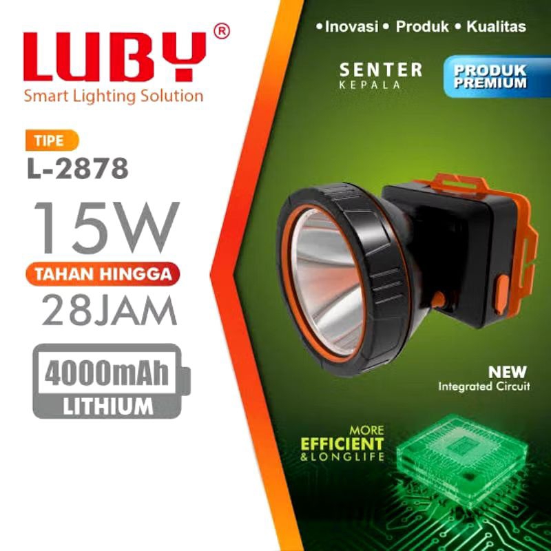 Senter Kepala 15W Cahaya Lampu Putih LUBY L-2878