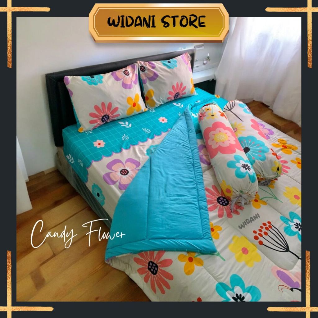 BEDCOVER SET SPREI  CANDY FLOWER // BEDCOVER SET SPREI MOTIF AESTHETIC [WIDANI STORE]