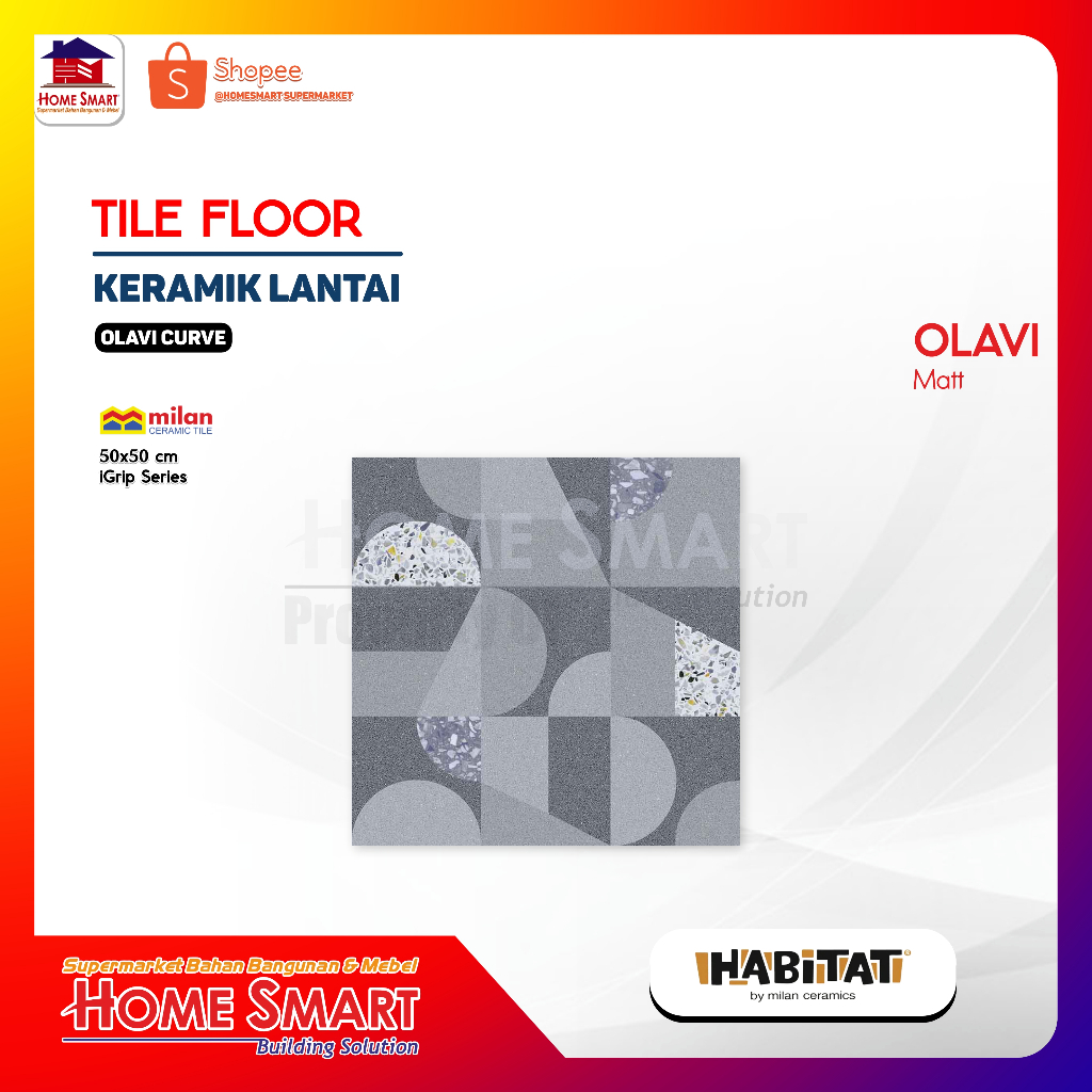 Habitat Olavi Curve 50x50 Keramik Lantai Kamar Mandi Basah Slipstop Series