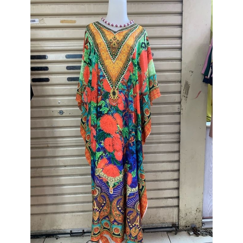 Kaftan India motif terbaru mewah dan cantik impor premium lebaran, bahan adem silk semi sutra, ukura