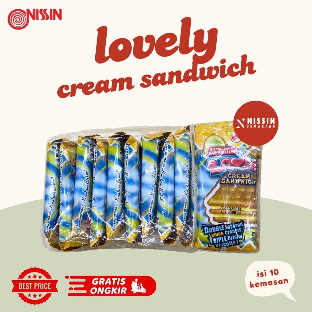

Nissin Lovely Cream Sandwich isi 10 (25gr per biskuit)