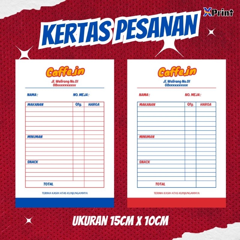 (100pcs) Kertas Pesan Makanan Custom Nama Kedai / Kertas Order Makanan / Kertas Nota