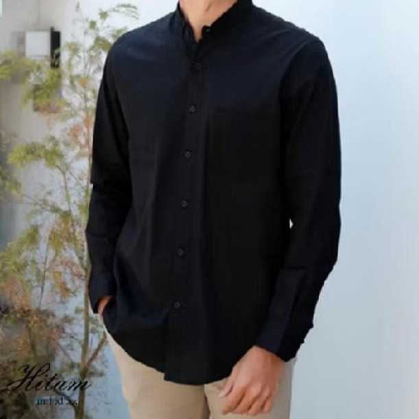 Baju Kemeja polos Pria Lengan Panjang Ukuran Jumbo Slimfit Premium Distro Atasan Hem Cowok Hitam