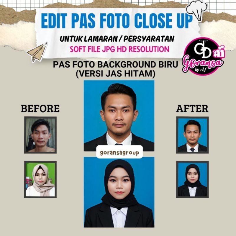 JASA EDIT PAS FOTO AI/EDIT FOTO LAMARAN KERJA/EDIT FOTO GANTI JAS/EDIT FOTO GANTI KEMEJA/BLAZER/ EDI