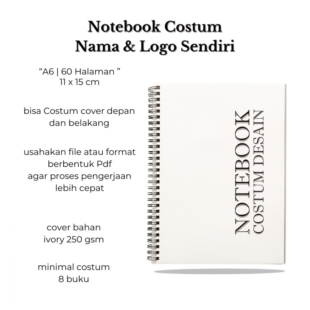

Notebook Notes Spiral Costum ukuran A6 isi 30 lembar 60 halaman finishing jilid spiral