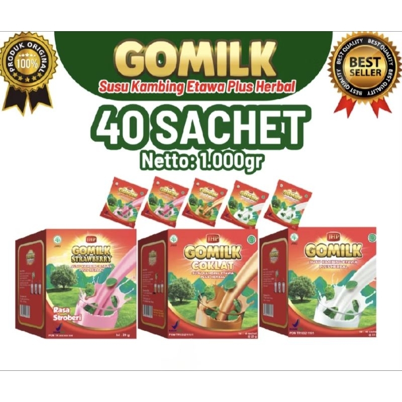 

GOMILK Sachet, 1 box Netto 1kg isi 40 Shacet, Susu Kambing Etawa Plus Herbal
