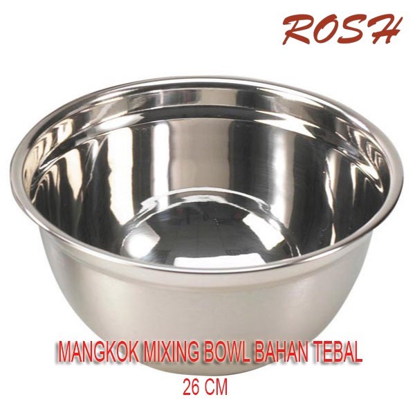 Mangkok Mixing Bowl Adonan Kue Makanan Rosh Stainless Steel Silicone W/Cover Pink Bahan Tebal 26 Cm