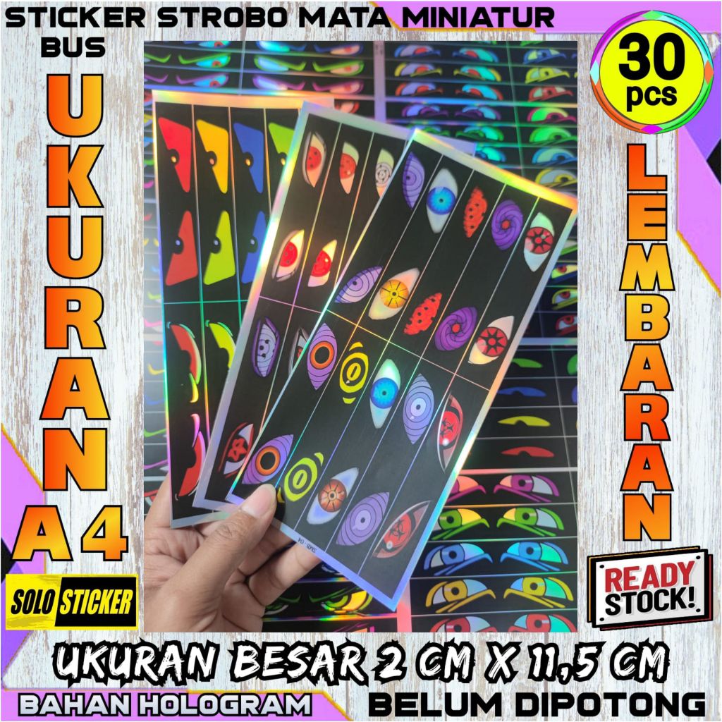 

Stiker Strobo Mata Kedip Bus Lembaran Ukuran Besar 2 x 11,5 cm Bahan Hologram Anti Air Isi 30 pc