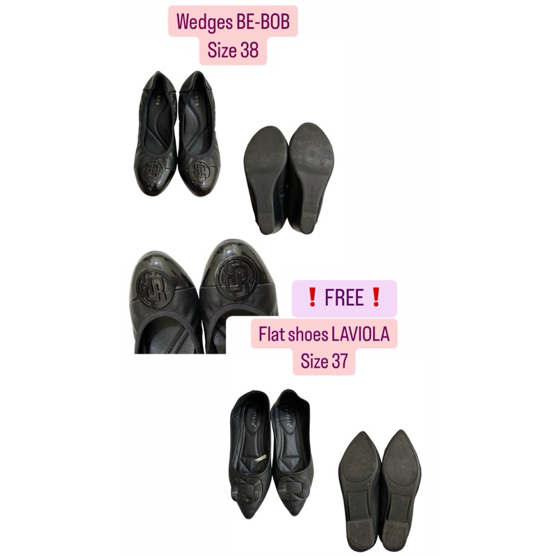 Wedges Bebob Wanita Cewek Heels flat shoes (FREE FLAT SHOES LAVIOLA)