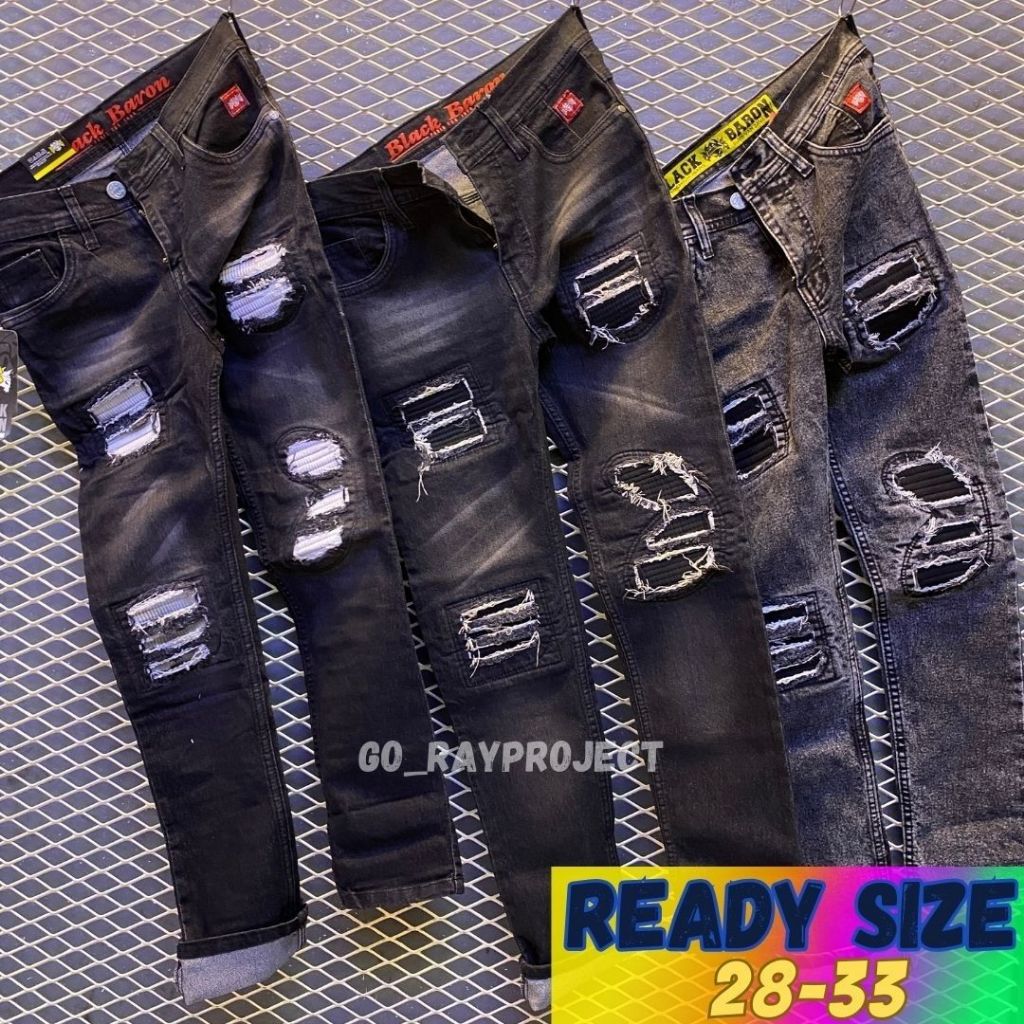 Celana Pria Rucas Denim Premium 3 // Black Baron Ripped Jeans // Celana Jeans Sobek Korean Style // 