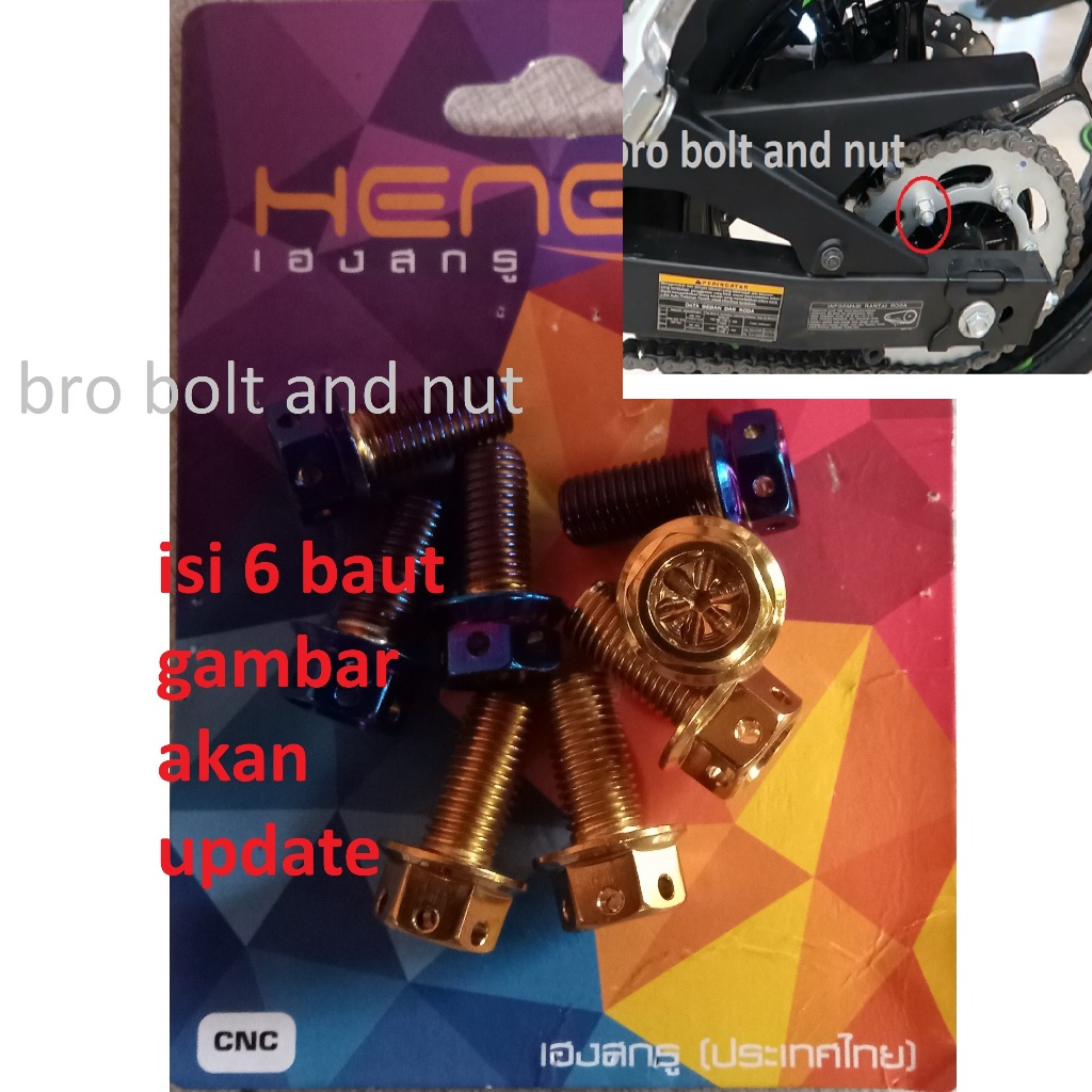 Baut Probolt Gear Belakang Ninja 250 Fi Old New Mono Original Heng Thailang Isi 6
