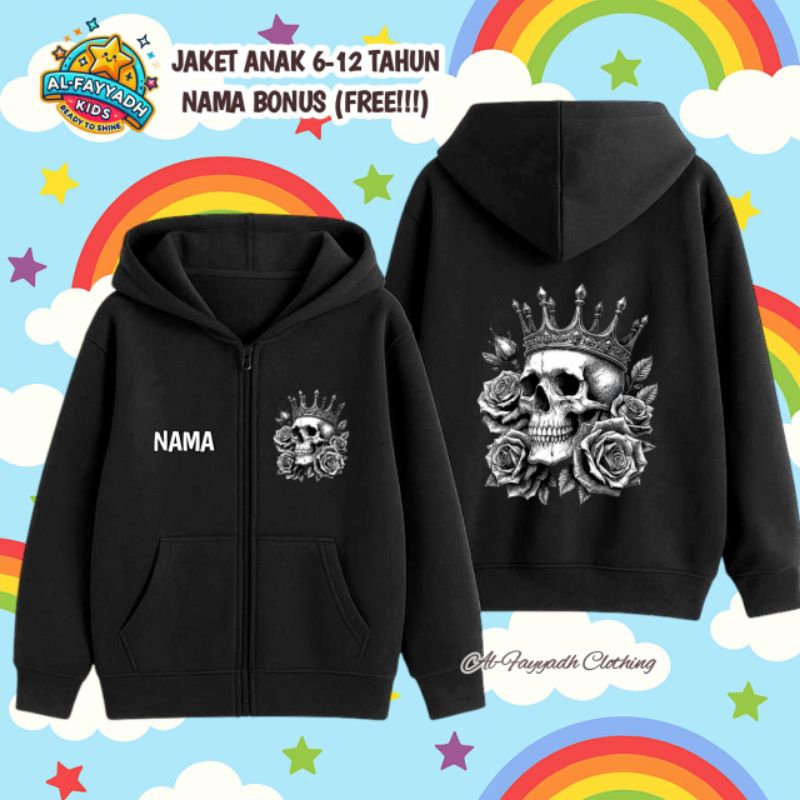 JAKET ZIPPER ANAK LAKI LAKI GAMBAR TENGKORAK USIA 6-12 TAHUN / FASHION ANAK COWOK SWEATER HOODIE