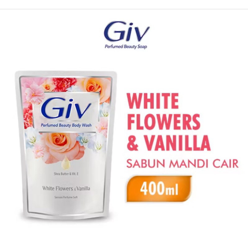 GIV White Sabun Mandi Cair White Flower & Vanilla Pouch 400ml