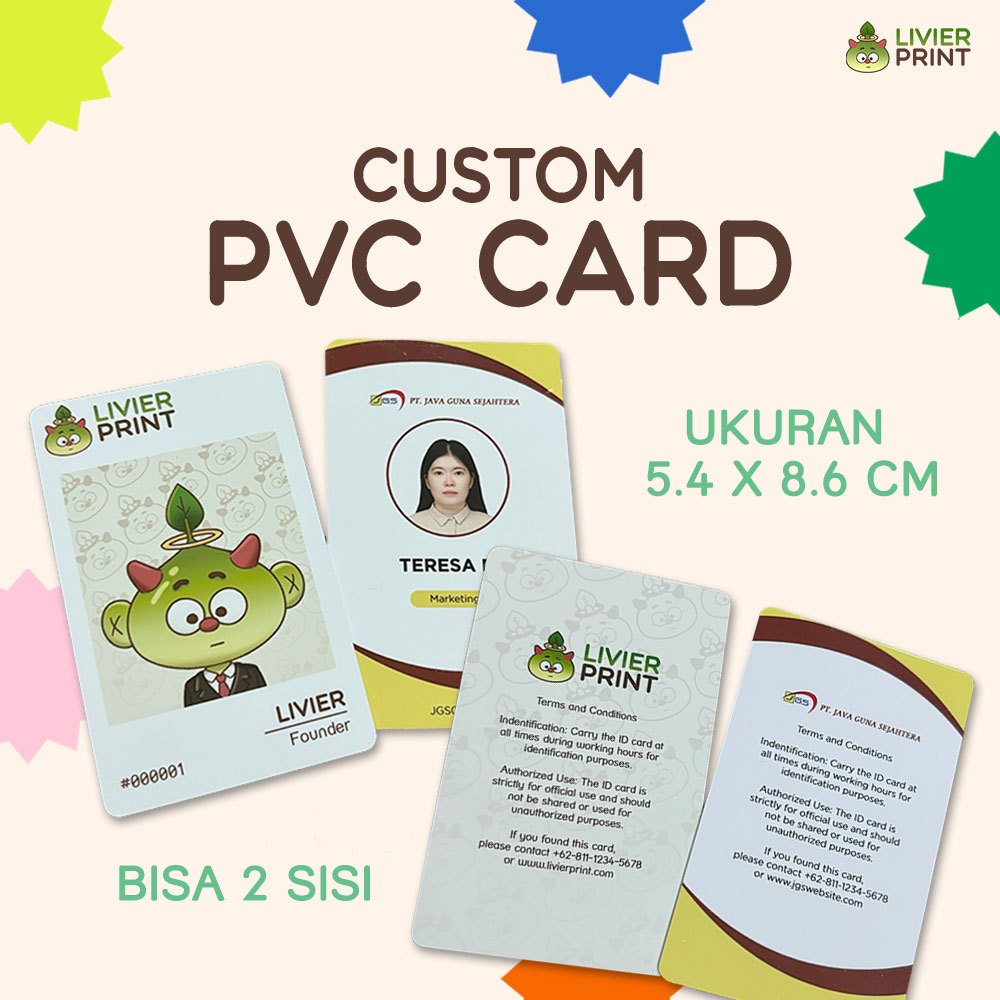 Custom ID Card / Photocard / Kartu Member Plastic PVC 1 sisi 2 sisi Laminasi Glossy Doff