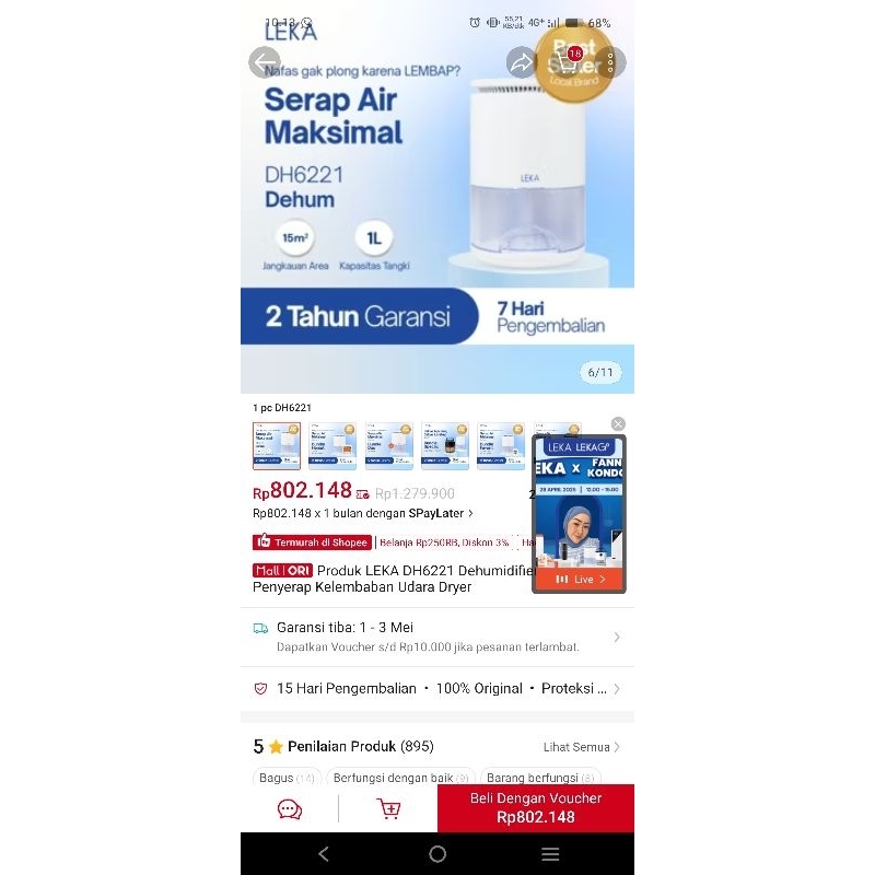 Leka Dehumidifier Baru Dipakai 1kali