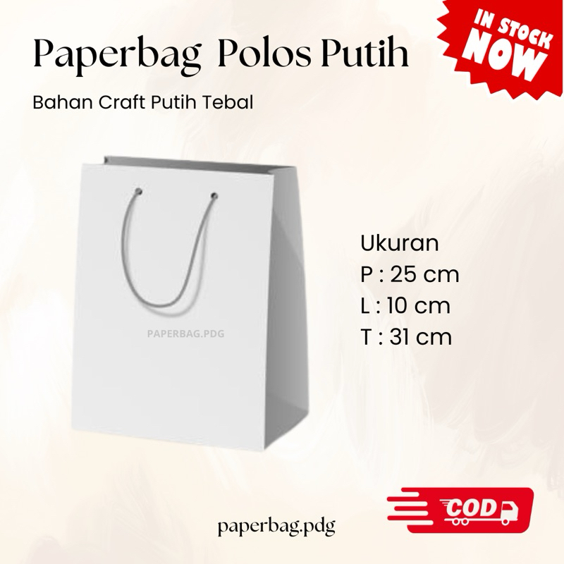 

Paperbag Putih Polos size besar (25x10x31 cm) | Paperbag Ulangtahun | Paperbag Kado