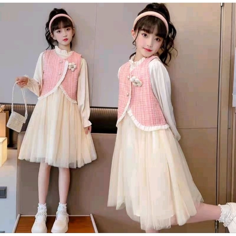 [4-8tahun] dress princess anak perempuan / Dress gaun putih  lengan panjang