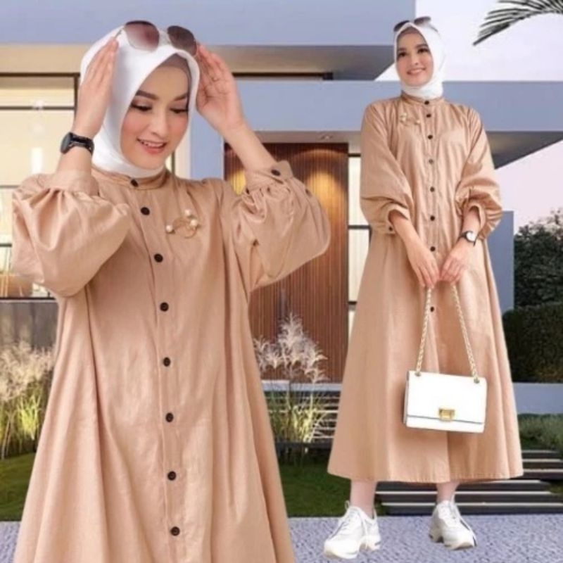 Piya Midi Dress Terlaris Pakean Wanita Dress Polos Kemeja Wanita