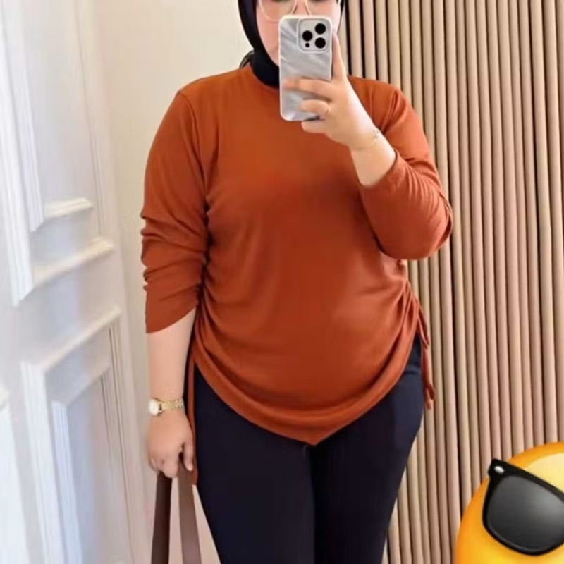 Serut Jumbo Blouse Knit Top Atasan Termurah Di Shopee Kaos Lengan Panjang Rib Tali Samping Wanita Fr