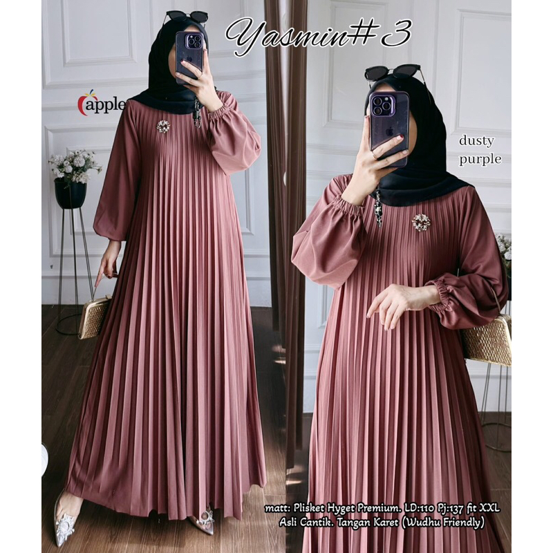 Yasmin #3 – Gamis Plisket Hyget Premium / Gamis Plisket Muslimah /  Gamis Plisket Premium