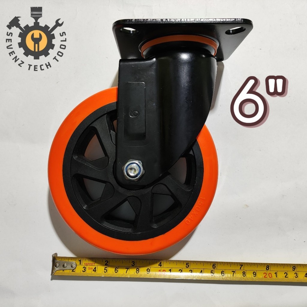 6" RODA PU ORANGE HIDUP H/H / RODA TROLI 6" (PER PCS)/ RODA ETALASE 6"INCH HIDUP (DAPAT DI PUTAR)