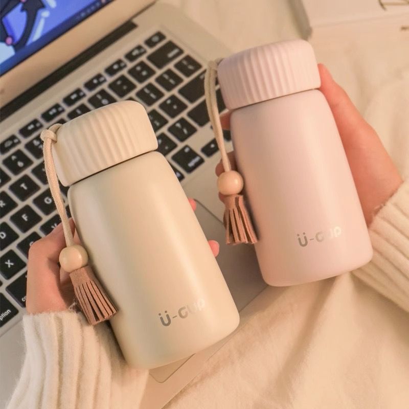 U CUP 250ML TUMBLER TERMOS MINI PORTABLE 304 STAINLESS STEEL DENGAN TALI PEGANGAN - VACUM CUP INSULA