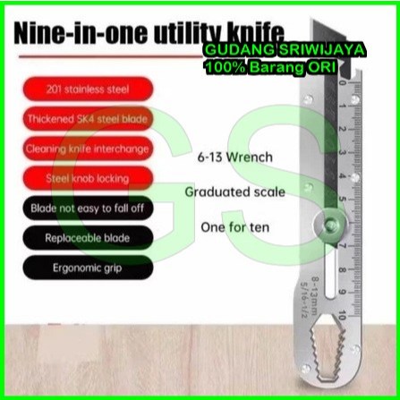 

Pisau Cutter Stainless Besar 9IN1/Alat Pemotong Kertas Pembuka Tutup Botol Multifungsi
