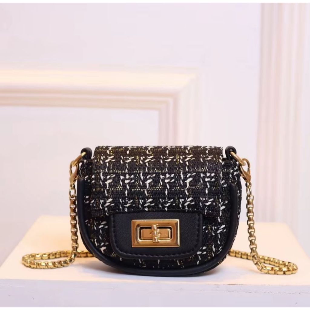 Tas Koin Tweed Mini Slingbag Wanita Premium