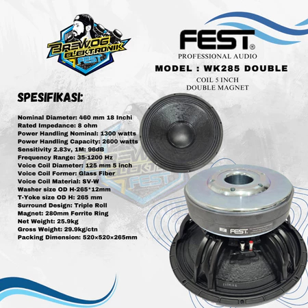 SPEAKER WK-285 DOUBLE 18INCH DOUBLE MAGNET