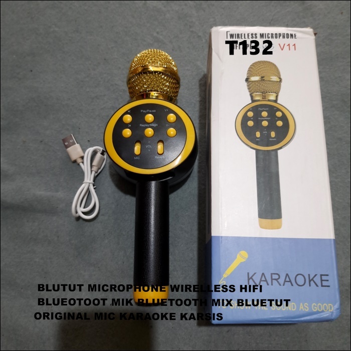 T132 MIC KARAOKE KARSIS BLUEOTOOT MIK BLUETOOTH MIX BLUETUT BLUTUT MICROPHONE WIRELLESS HIFI SPEAKER