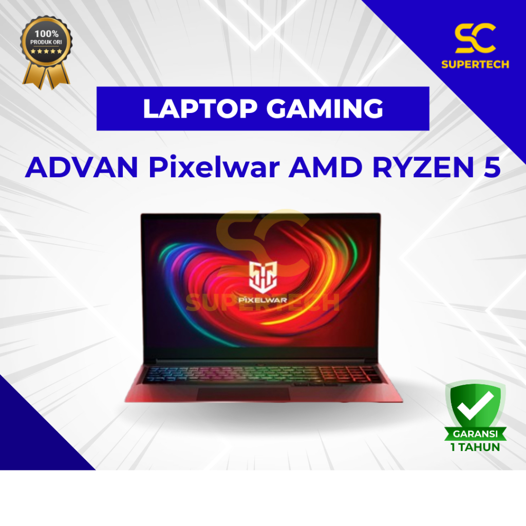 ADVAN Laptop Gaming Pixelwar AMD RYZEN 5 6600H 16” 2.5K IPS 16GB 512GB