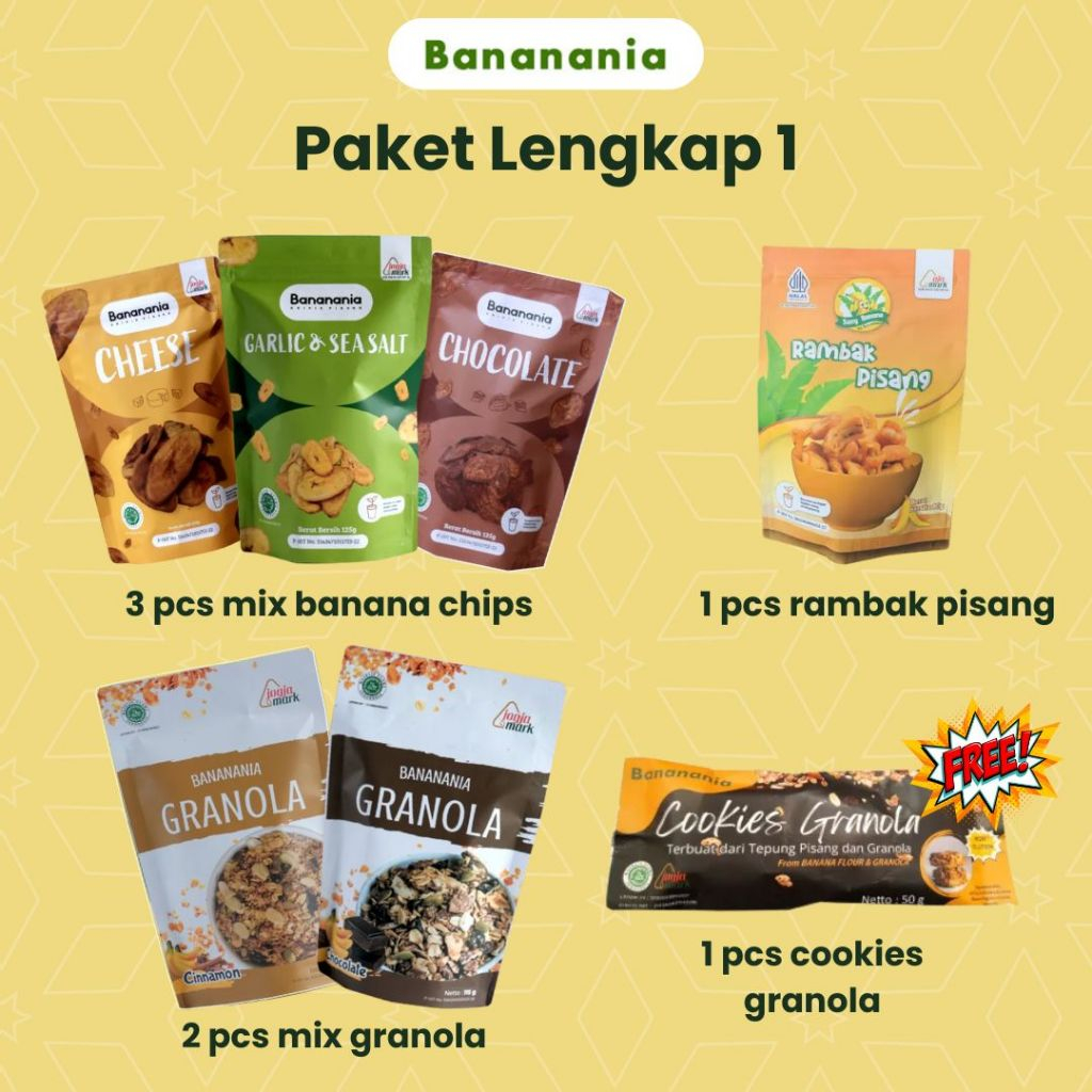 

[Bananania] Paket Lengkap All Produk Bananania Free Cookies - Keripik Kripik Pisang Granola Camilan Jajanan Murah Enak Crispy