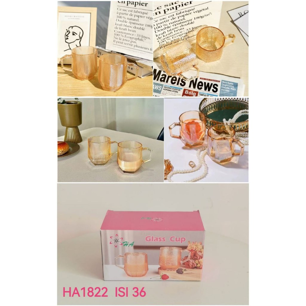 GELAS KACA - GELAS WARNA GOLD (1 SET ISI 2 PCS) - GELAS MINUM