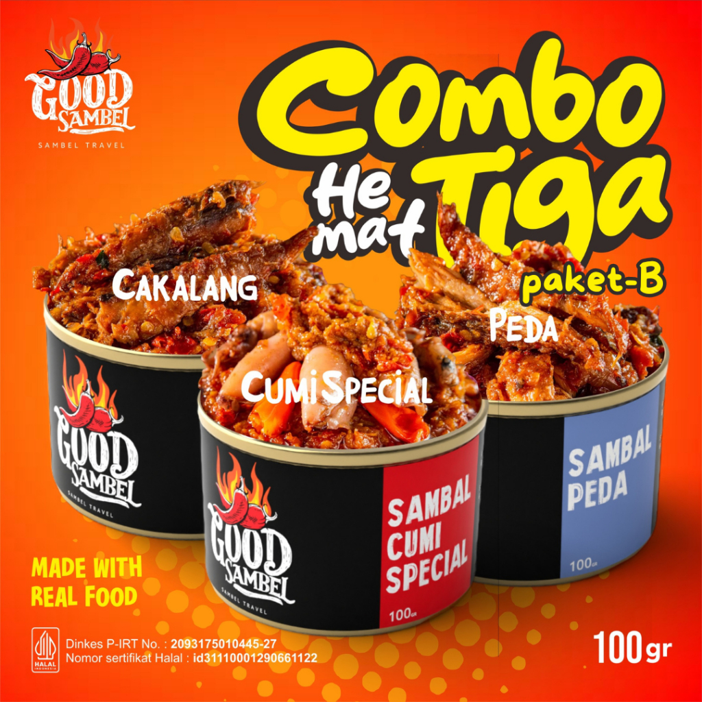 

Combo Hemat B Paket 3 Kaleng Varian Good Sambel Baby Cumi,Peda, Cakalang Pedas Sambal Halal