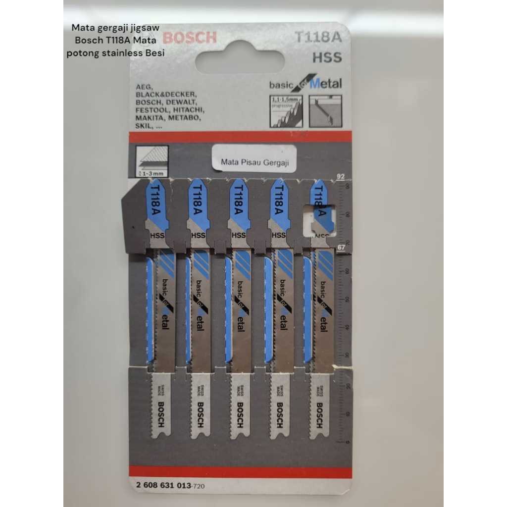 Mata gergaji jigsaw Bosch T118A Mata potong stainless Besi