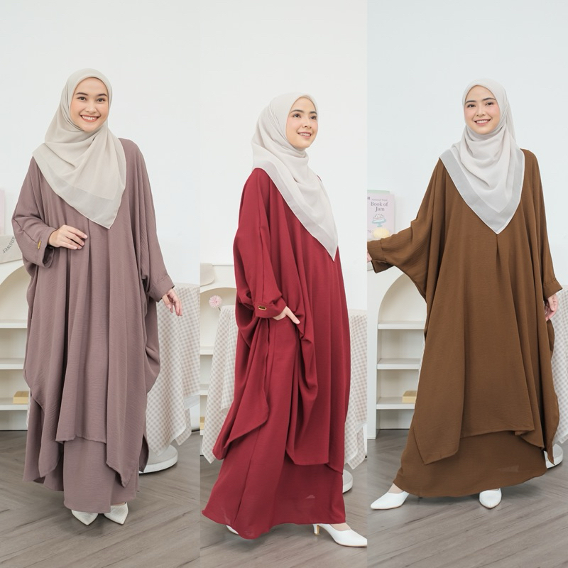 TERBARU SET ROK TUNIK ABAYA POLOS CRINKEL AIRFLOW PREMIUM/SET ABAYA LESTI
