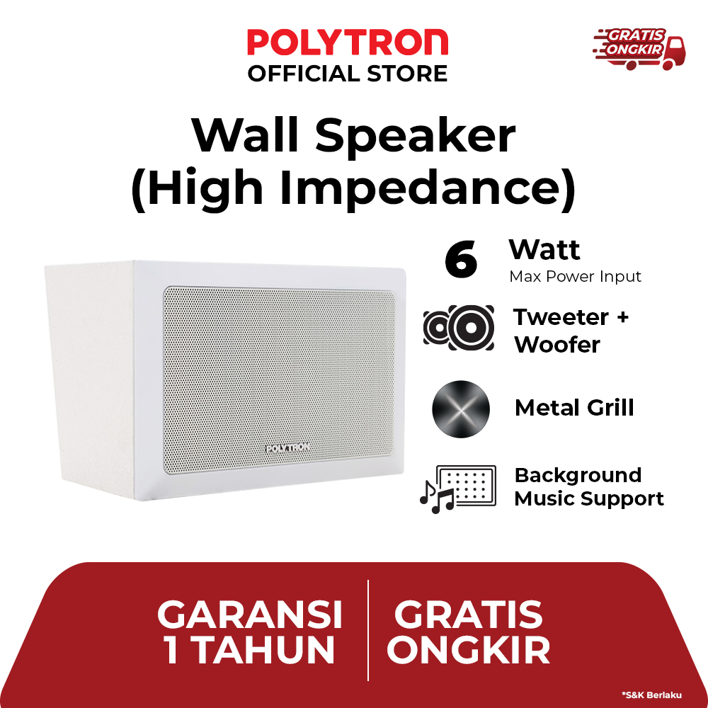 Polytron Wall Speaker Two-way High Impedance Box Speaker Dinding  PPB W05A6