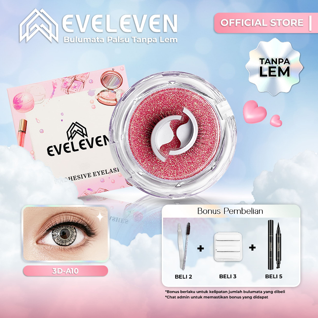 EVELEVEN 3D-A10 Bulumata Palsu Super Natural Tipis Pendek Tanpa Lem Ukuran 7mm-8mm - Eyelash Extensi