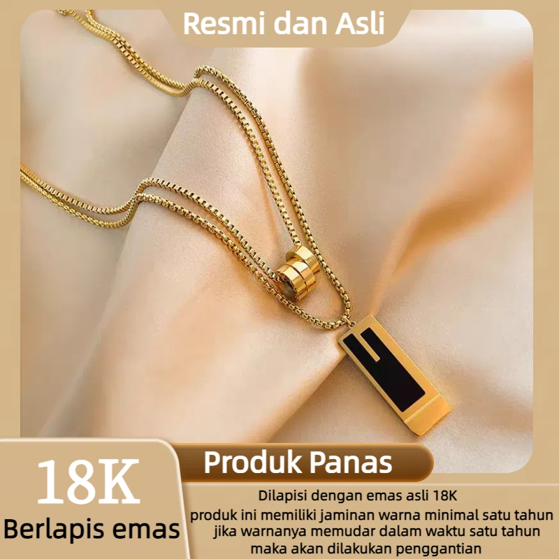 Dilapisi dengan emas asli, Kalung Tag Double Layer Korea tidak akan menyebabkan alergi.
