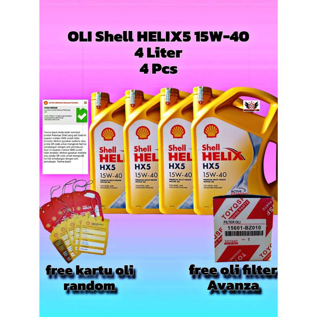 OLI MOBIL SHELL HELIX HX5 10W-40 BENSIN SOLAR DIESEL ,4 LITER 1Dus 4 Pcs  Original Scan Barcode   fr