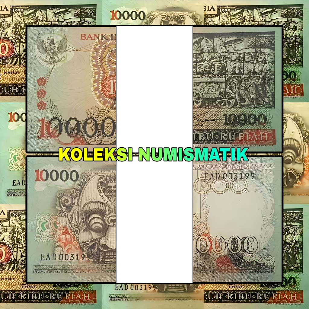 1 GEPOK SOUVENIR UANG KERTAS KUNO INDONESIA 10000 RUPIAH BARONG BALI 1975