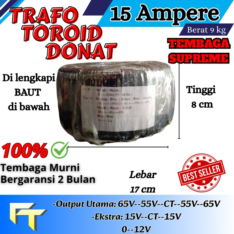 Trafo Toroid Donat 15A CT 65v 55v murni