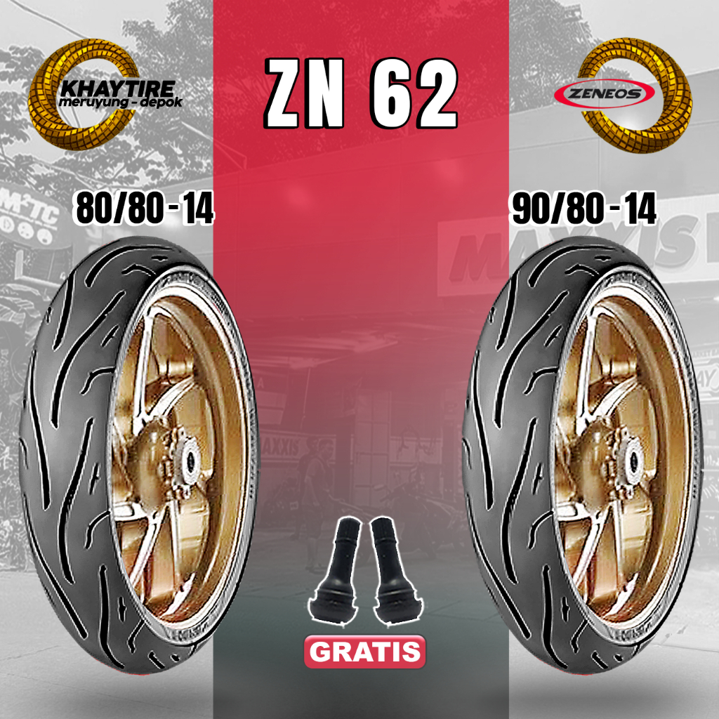 Ban Motor Matic ZENEOS ZN62 80/80-14, 90/80-14, 100/80-14, 120/70-14 Tubeless Sepasang & satuan