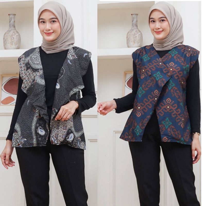Vest Batik Wanita • Rompi Batik V-neck • Atasan Wanita Outer Batik modern 2025