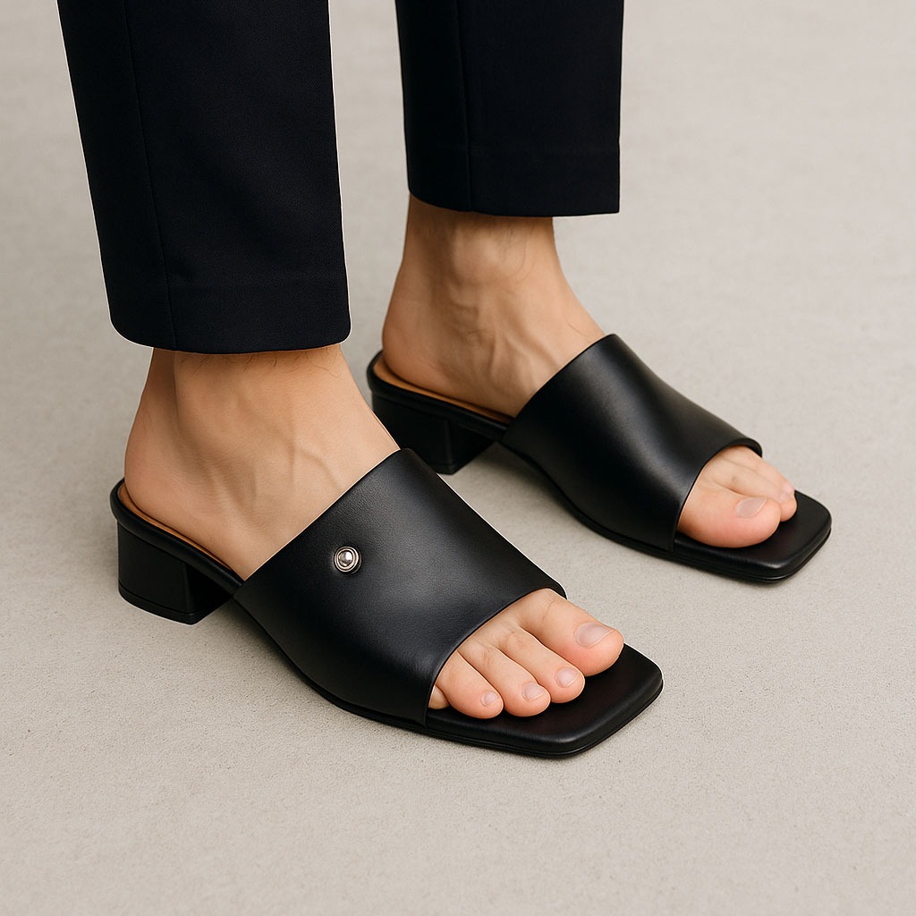 BIG SIZE 45.44.43.42.41.40 Sandal Heels Wanita Selop Jumbo Kulit Hitam