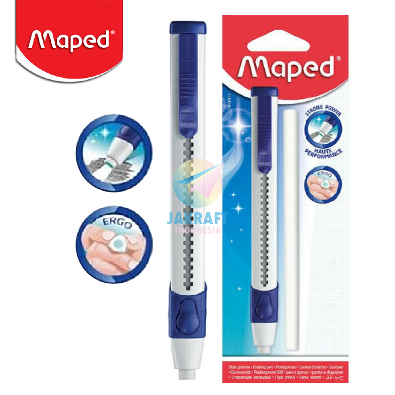 

(1 Set) Penghapus Segala Pensil Warna & Tulis MAPED Circular GOM Eraser Pen + Bonus Refill Kemasan - Blister Pack