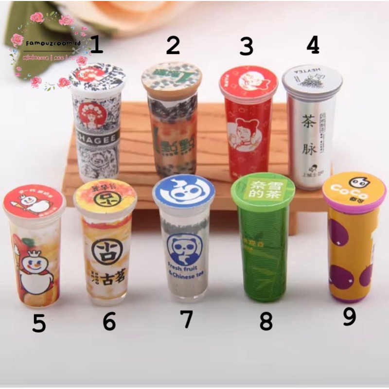 Miniatur Milk Tea Cup Drink - Miniatur Minuman Teh Korea - Miniatur Minuman Bobba Milk Tea - Dollhou