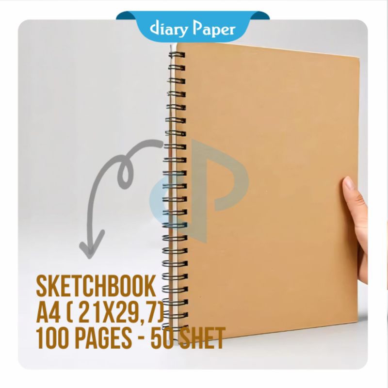 

Sketchbook A4 Kraft cover Buku sketsa Jilid spiral 100 pages 50shet buku gambar besar